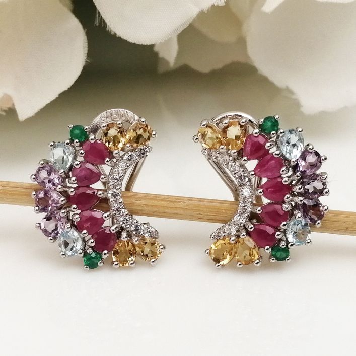 Crescent Earrings - Emerald, Aqua Marine, amethyst,Ruby & Citrine
