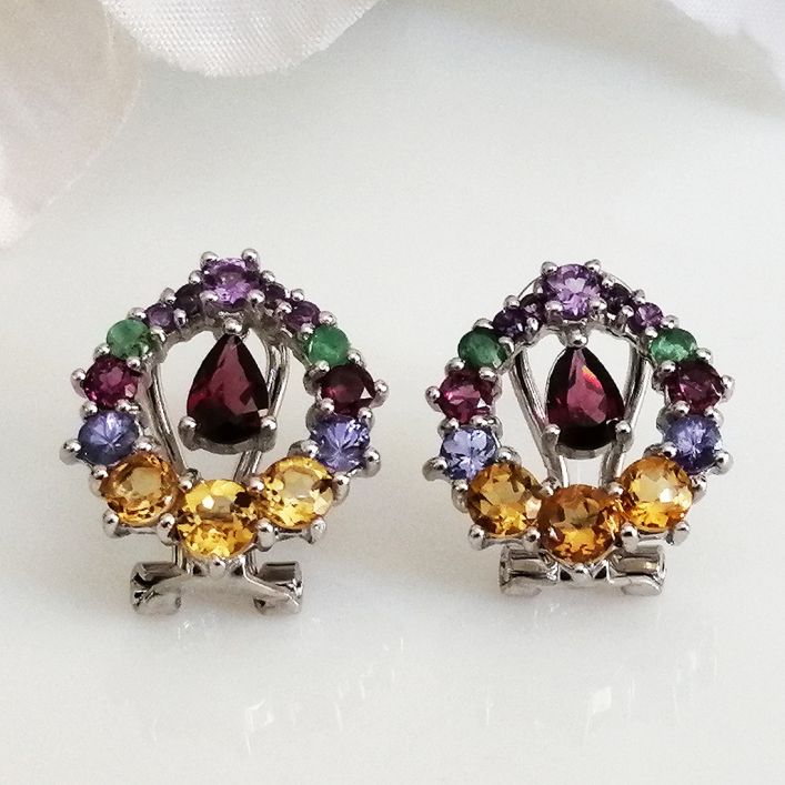 Flashy Studs - Amethyst, Emerald, Rhodolite, Tanzanite, Citrine