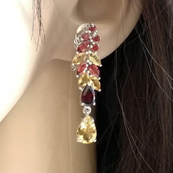 Braid Earrings - Garnet & Citrine