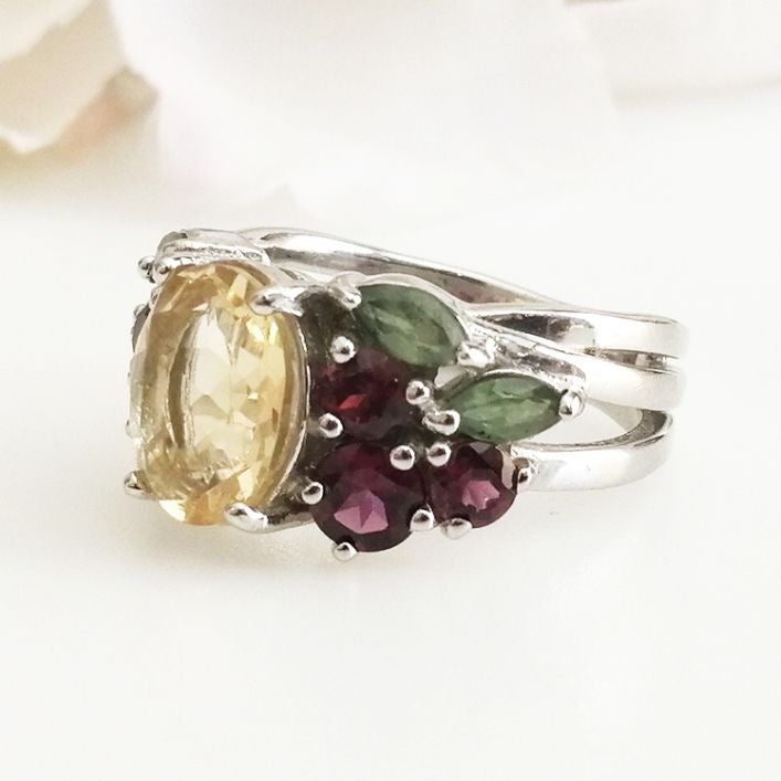 Enticing Ring - Citrine,Diopsite & Rhodolite