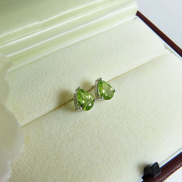 Birthstone Pear Stud Earrings - Green Peridot