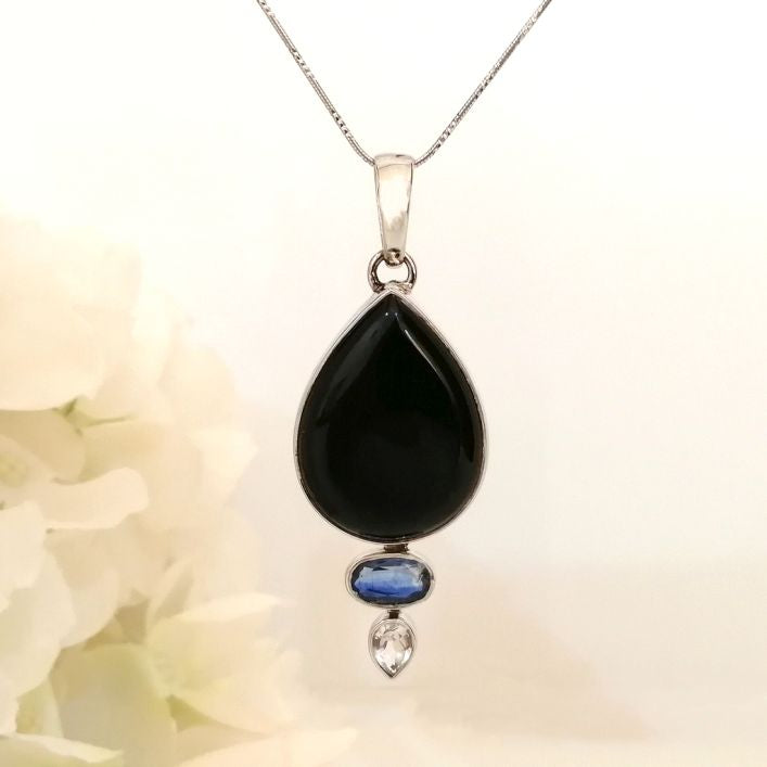 Mishkaat Pendant - Black Onyx, Blue Sapphire, and White Topaz