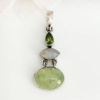 Prehnite Pendant with Peridot & Moonstone (7.81 gms)