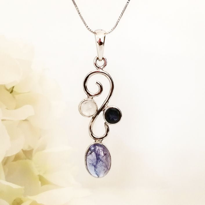 Plush Pendant - Blue Sapphire & Moonstone  