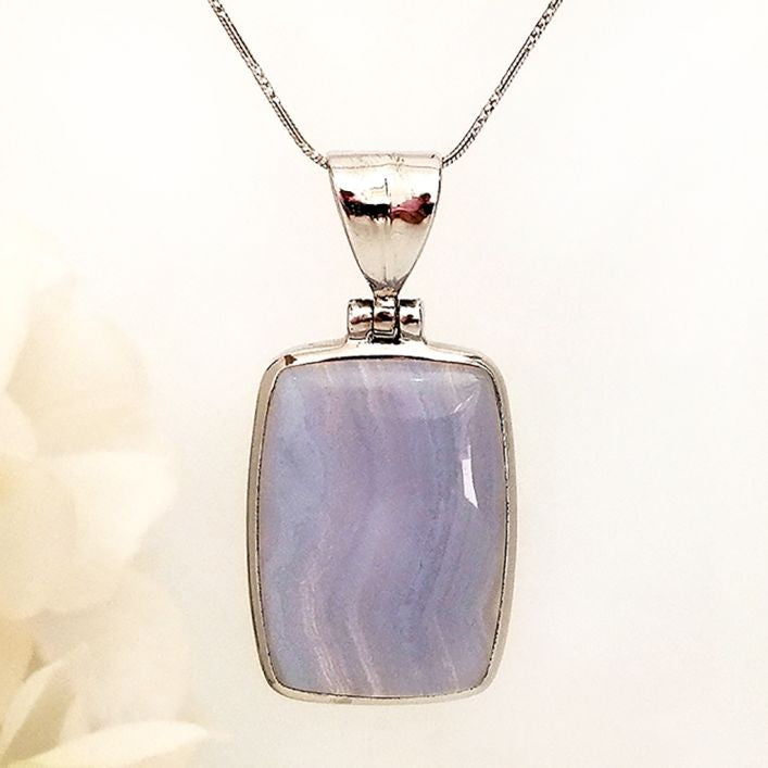 Blue Lace Agate Pendant in high quality silver ready available at Nafisa Designs, Manchester UK. Free Global Shipping!
For Inquiries Call or WhatsApp: +447878581702 OR +96567725075