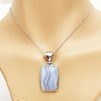 Blue Lace Agate Pendant in high quality silver ready available at Nafisa Designs