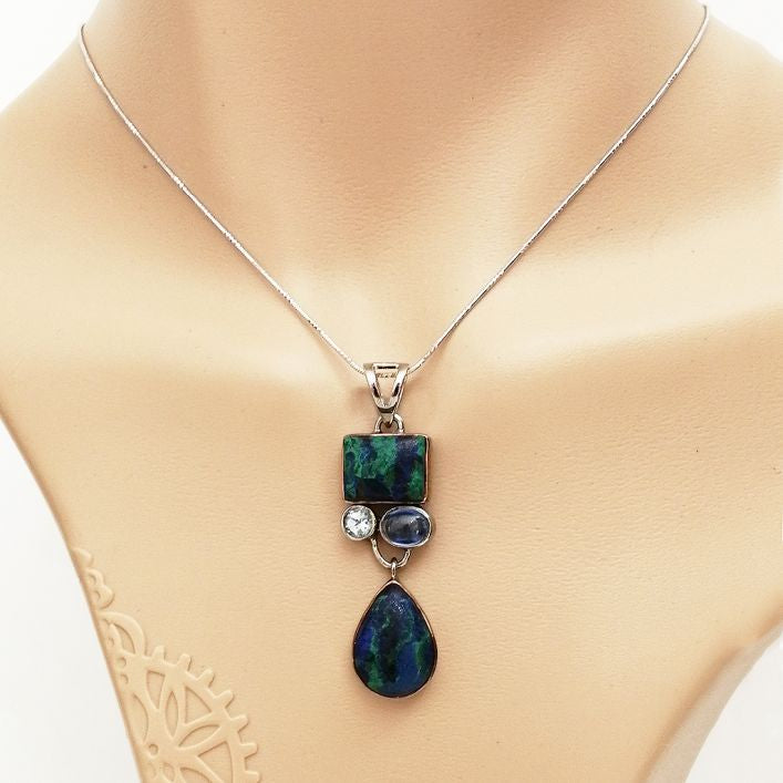 Azurite Malachite Pendant with Topaz