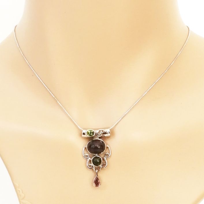 Aphrodite Pendant - Ruby, Peridot, and Tourmaline