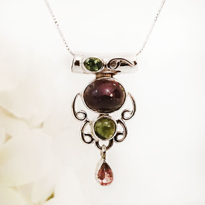 Aphrodite Pendant - Ruby, Peridot, and Tourmaline