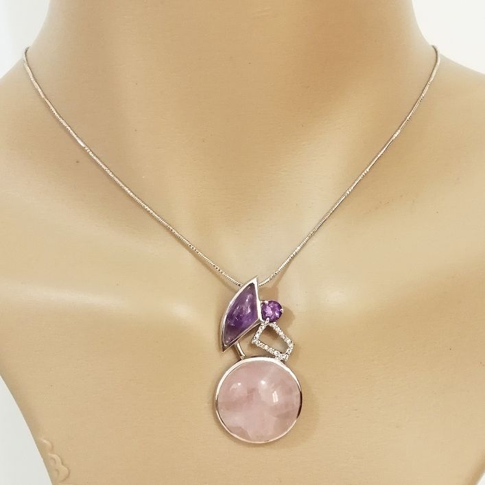 Fascinating Pendant -  Rose Quartz and Amethyst