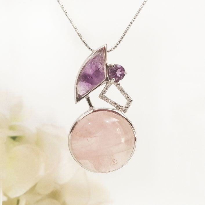Fascinating Pendant -  Rose Quartz and Amethyst