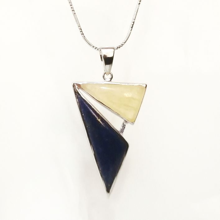 Triangle Pendant - Calcite & Lapis Lazuli