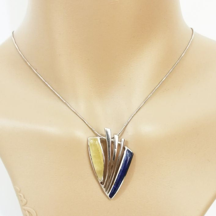 Armor Pendant - Calcite & Lapis Lazuli