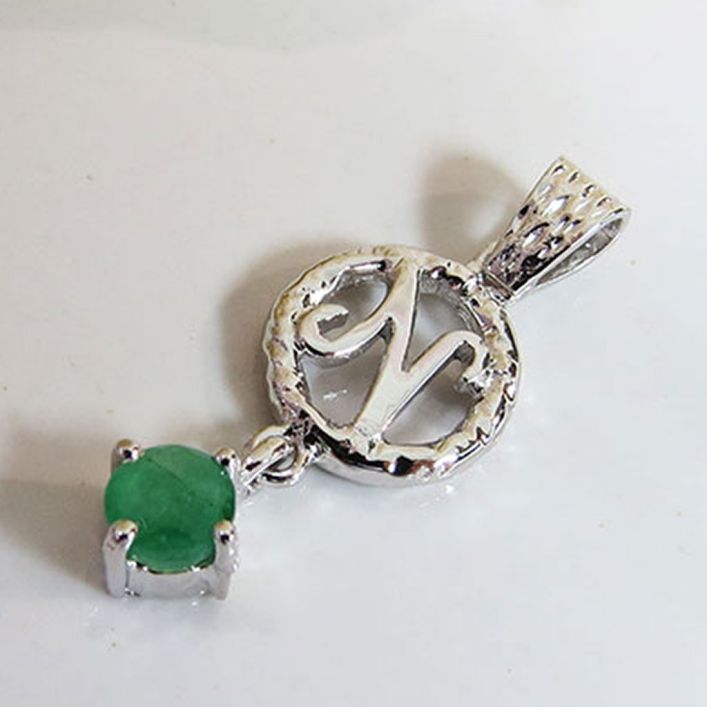 Birthstone Initials Pendant - Emerald