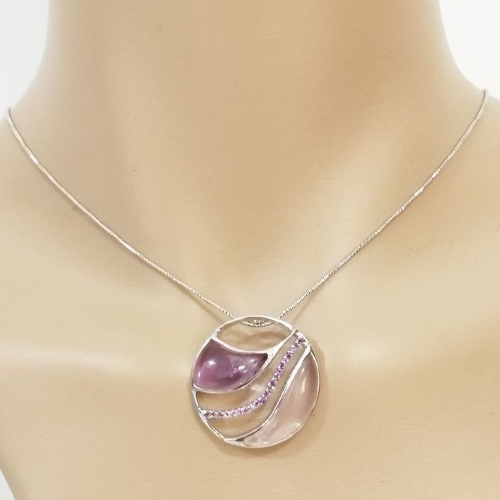 Floret Pendant - Rose quartz & Amethyst