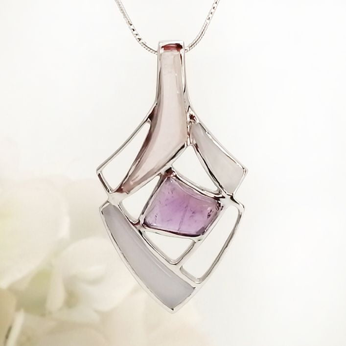 Fuchsia Pendant - Rose Quartz, Amethyst And Chalcedony