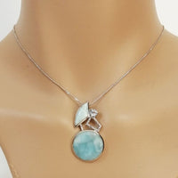 Pacific Pendant - Larimar & Aquamarine in high quality silver ready available at Nafisa Designs