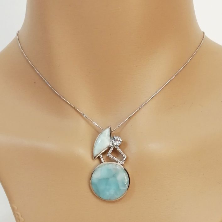 Pacific Pendant - Larimar & Aquamarine in high quality silver ready available at Nafisa Designs