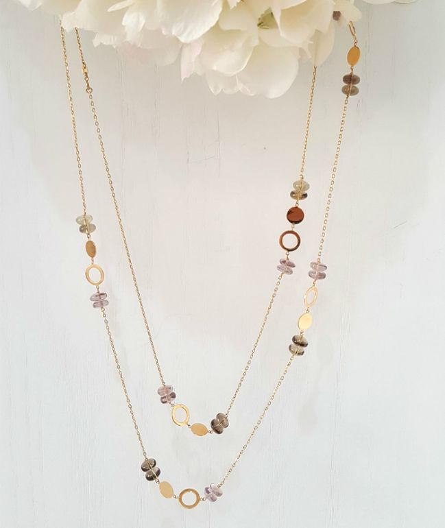 Amethyst & Smoky Topaz Gold Lariat