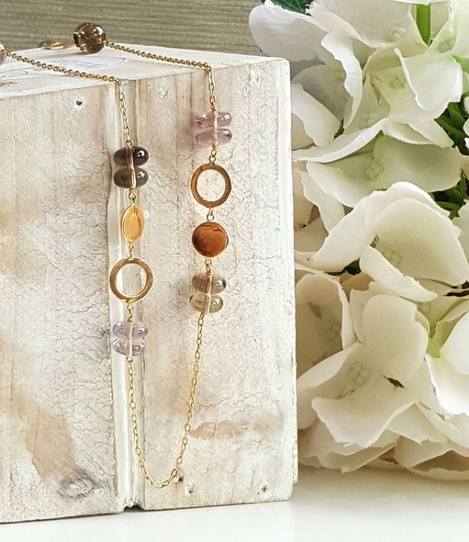 Amethyst & Smoky Topaz Gold Lariat