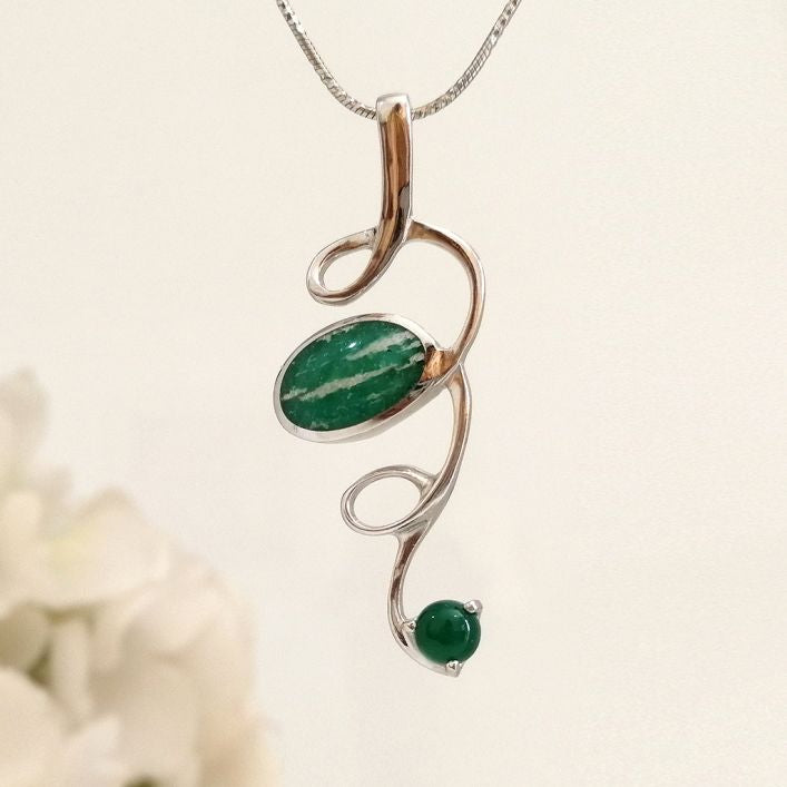 Whirl Pendant - Green Amazonite & Green Agate