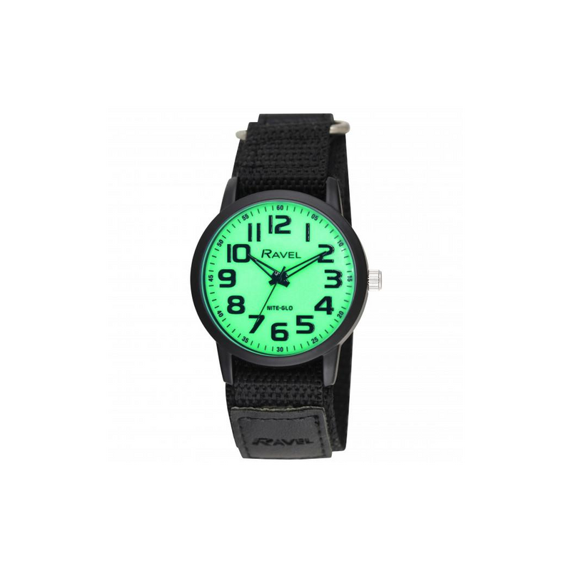 Ravel Mens Sports Bold Arabic Nite Glow Dial Velcro StrapWatch R1601.64.NG