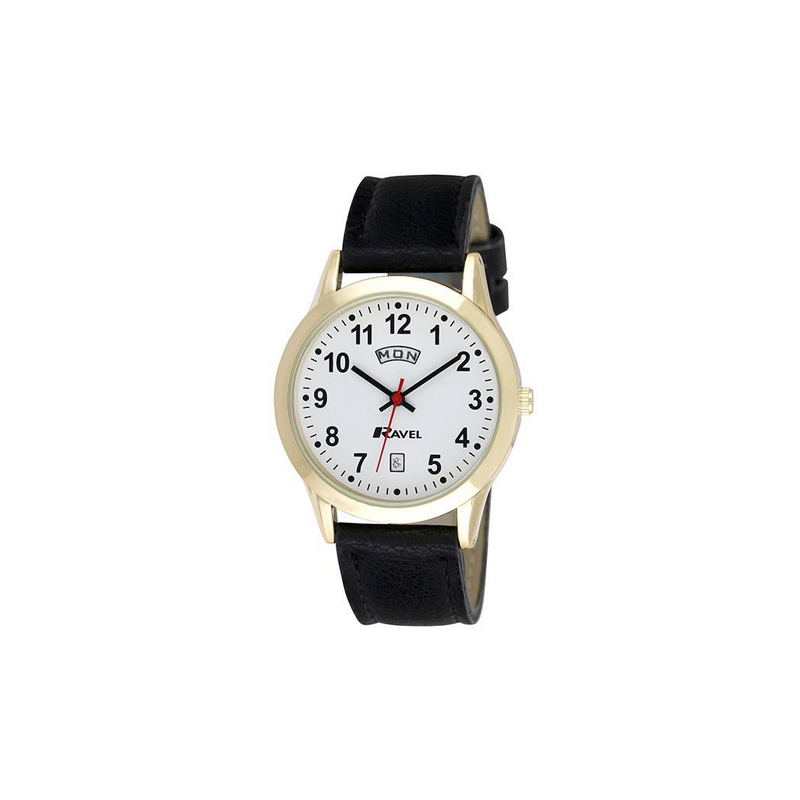 Ravel Mens Gilt Day/Date  Faux Leather Strap Watch + Ravel Womens Gilt Day/Date  Faux Leather Strap Watch R0706.19.1+R0706.19.2