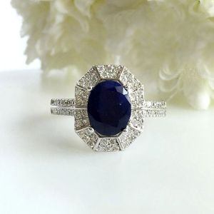 Diamons Cut Blue Sapphire Ring