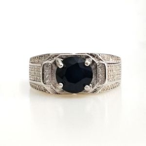Round Blue Sapphire Men Ring