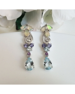 Marvelous Opal, Tanzanite, Blue Aquamarine Earrings