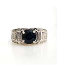 Round Blue Sapphire Men Ring