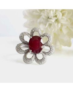 Daisy Flower Ruby Ring
