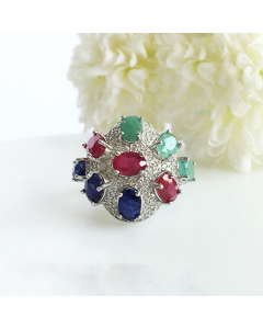 Posh Trio Ring - Sapphire, Ruby & Emerald