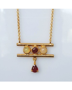 Birthstone Lateral necklace - Ruby, Opal, Garnet