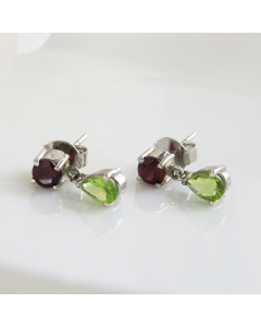 Birthstone Evergreen Earrings - Garnet, Peridot