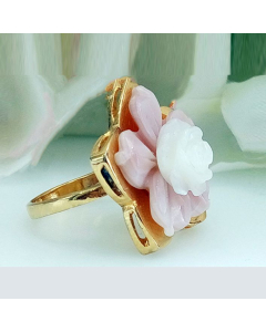 Pink Mother Pearl Floral Ring - round Red Ruby