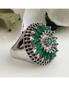 Queen Flower Ring - Emerald, Smoky Topaz