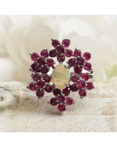 Ruby and Opal SunFlower Ring