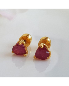 Ruby Heart Studs - Red Ruby