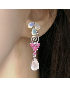 Chandelier Earrings - Opal, Ruby, Rose Quartz