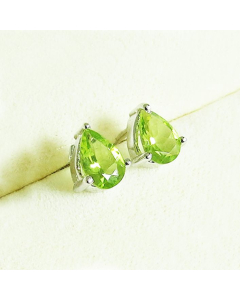 Birthstone Pear Stud Earrings - Green Peridot