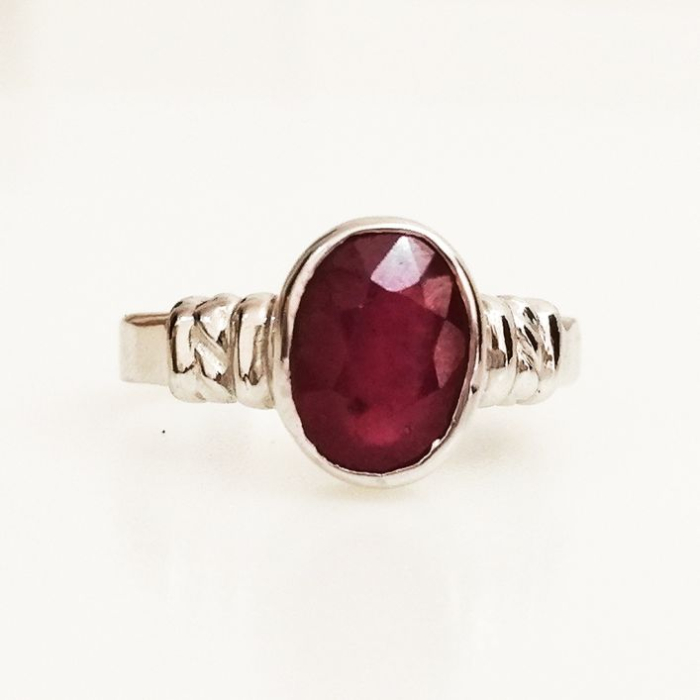Mens Ruby Ring | 4 1/2ct Oval Created Ruby and Diamond Men's Ring Crafted  In Solid Yellow Gold